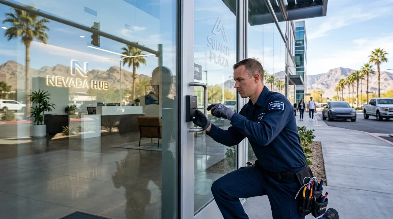 ASAP Security technician installing commercial security system in Las Vegas