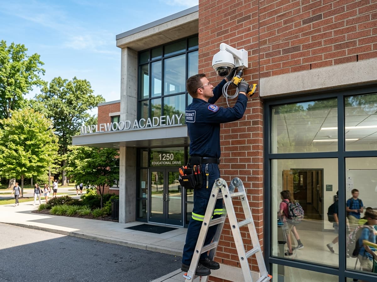 ASAP Security technician installing school security cameras in Las Vegas